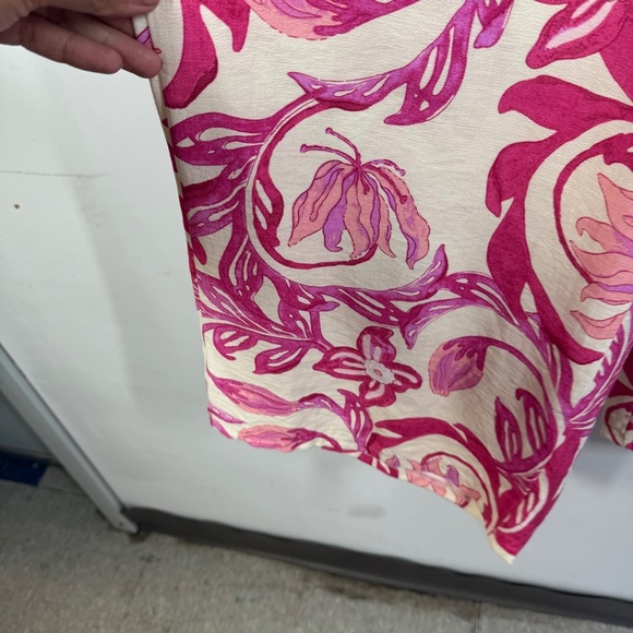 Pink Floral Cotton Linen Blend Resort Wear Boho  Pants Lightweight Size M/L - Picture 5 of 15